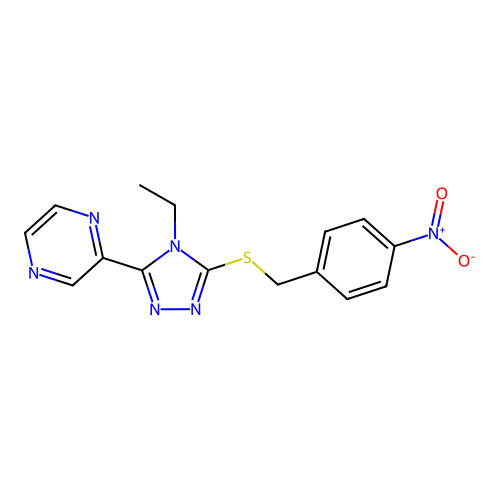 4-Ethyl-3-[(4-nitrophenyl)methylthio]-5-pyrazin-2-yl-1,2,4-triazole structure