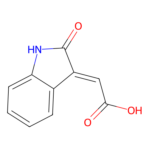 (2E)-2-(2-oxo-1H-indol-3-ylidene)acetic acid structure