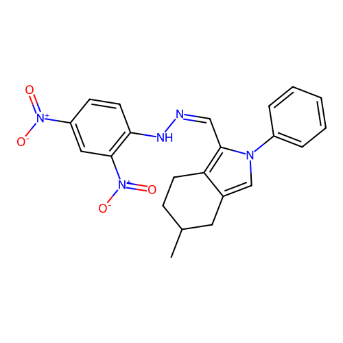 2H-Isoindole-1-carboxaldehyde, 4,5,6,7-tetrahydro-5(or 6)-methyl-2-phenyl-, (2,4-dinitrophenyl)hydrazone structure