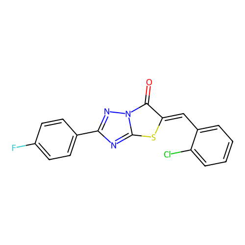 (Z)-5-(2-chlorobenzylidene)-2-(4-fluorophenyl)thiazolo[3,2-b][1,2,4]triazol-6(5H)-one structure