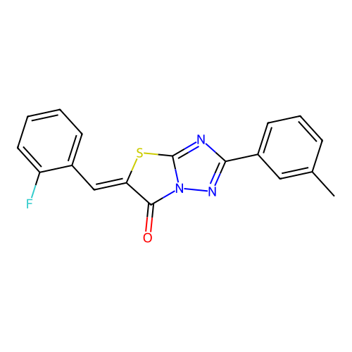 (Z)-5-(2-fluorobenzylidene)-2-(m-tolyl)thiazolo[3,2-b][1,2,4]triazol-6(5H)-one structure