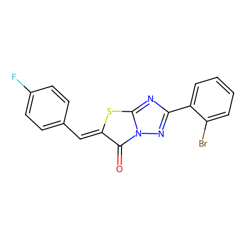 (Z)-2-(2-bromophenyl)-5-(4-fluorobenzylidene)thiazolo[3,2-b][1,2,4]triazol-6(5H)-one structure