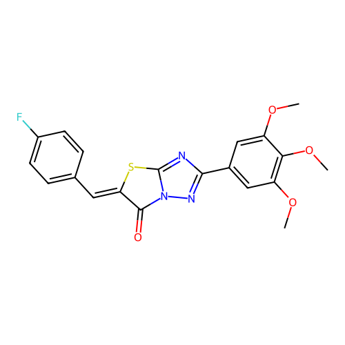 (5Z)-5-(4-fluorobenzylidene)-2-(3,4,5-trimethoxyphenyl)[1,3]thiazolo[3,2-b][1,2,4]triazol-6(5H)-one structure