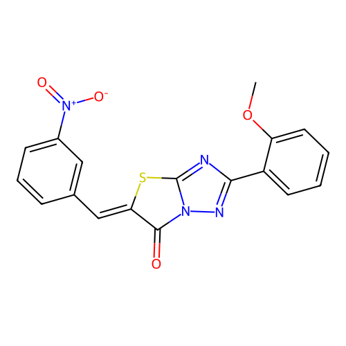 (Z)-2-(2-methoxyphenyl)-5-(3-nitrobenzylidene)thiazolo[3,2-b][1,2,4]triazol-6(5H)-one structure