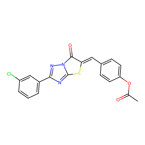 4-{(Z)-[2-(3-chlorophenyl)-6-oxo[1,3]thiazolo[3,2-b][1,2,4]triazol-5(6H)-ylidene]methyl}phenyl acetate structure
