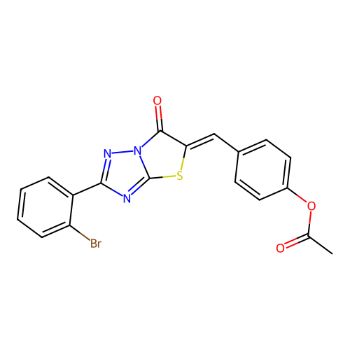 (Z)-4-((2-(2-bromophenyl)-6-oxothiazolo[3,2-b][1,2,4]triazol-5(6H)-ylidene)methyl)phenyl acetate structure