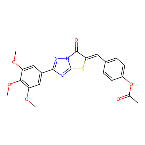 4-{(Z)-[6-oxo-2-(3,4,5-trimethoxyphenyl)[1,3]thiazolo[3,2-b][1,2,4]triazol-5(6H)-ylidene]methyl}phenyl acetate structure