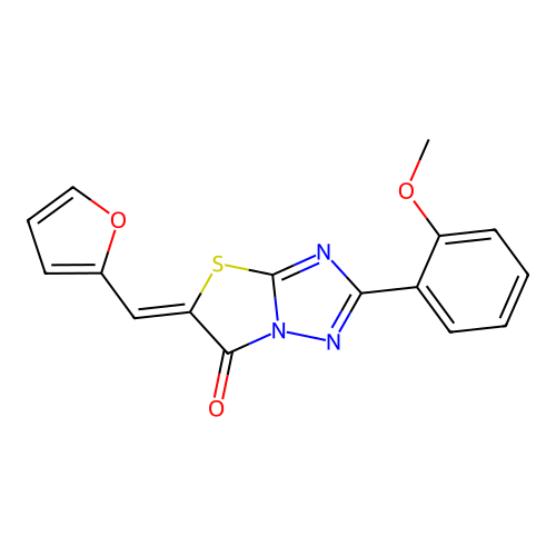 (Z)-5-(furan-2-ylmethylene)-2-(2-methoxyphenyl)thiazolo[3,2-b][1,2,4]triazol-6(5H)-one structure