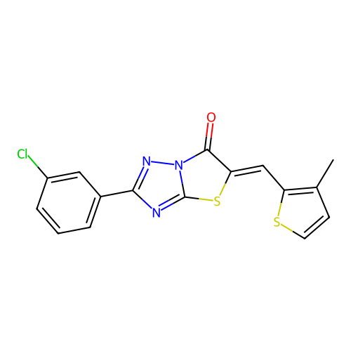 (Z)-2-(3-chlorophenyl)-5-((3-methylthiophen-2-yl)methylene)thiazolo[3,2-b][1,2,4]triazol-6(5H)-one structure