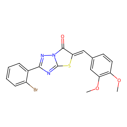 (Z)-2-(2-bromophenyl)-5-(3,4-dimethoxybenzylidene)thiazolo[3,2-b][1,2,4]triazol-6(5H)-one structure