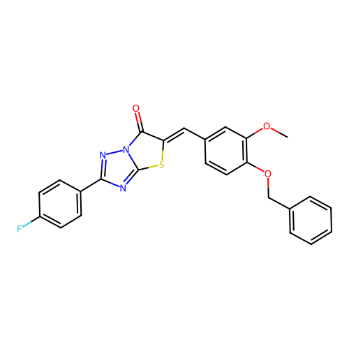 (Z)-5-(4-(benzyloxy)-3-methoxybenzylidene)-2-(4-fluorophenyl)thiazolo[3,2-b][1,2,4]triazol-6(5H)-one structure
