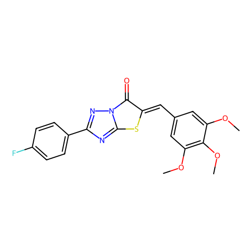 (Z)-2-(4-fluorophenyl)-5-(3,4,5-trimethoxybenzylidene)thiazolo[3,2-b][1,2,4]triazol-6(5H)-one structure