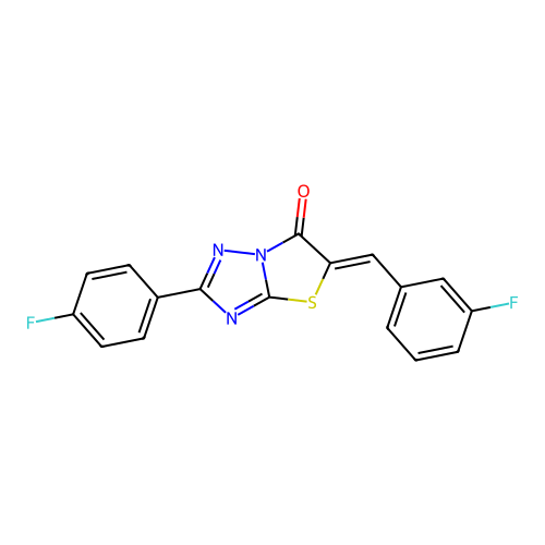(Z)-5-(3-fluorobenzylidene)-2-(4-fluorophenyl)thiazolo[3,2-b][1,2,4]triazol-6(5H)-one structure