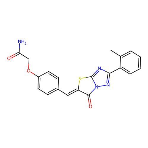 2-(4-{(Z)-[2-(2-methylphenyl)-6-oxo[1,3]thiazolo[3,2-b][1,2,4]triazol-5(6H)-ylidene]methyl}phenoxy)acetamide structure