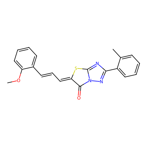 (5Z)-5-[(2E)-3-(2-METHOXYPHENYL)PROP-2-EN-1-YLIDENE]-2-(2-METHYLPHENYL)-5H,6H-[1,2,4]TRIAZOLO[3,2-B][1,3]THIAZOL-6-ONE structure