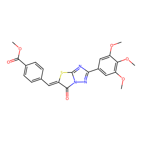 methyl 4-{(Z)-[6-oxo-2-(3,4,5-trimethoxyphenyl)[1,3]thiazolo[3,2-b][1,2,4]triazol-5(6H)-ylidene]methyl}benzoate structure