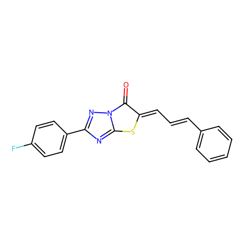 (5Z)-2-(4-FLUOROPHENYL)-5-[(2E)-3-PHENYLPROP-2-EN-1-YLIDENE]-5H,6H-[1,2,4]TRIAZOLO[3,2-B][1,3]THIAZOL-6-ONE structure