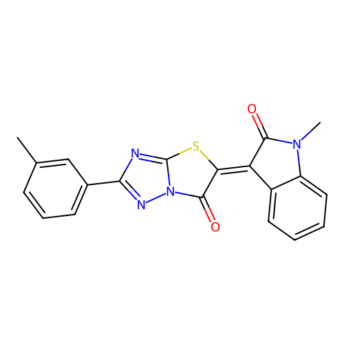 (3Z)-1-methyl-3-[2-(3-methylphenyl)-6-oxo[1,3]thiazolo[3,2-b][1,2,4]triazol-5(6H)-ylidene]-1,3-dihydro-2H-indol-2-one structure