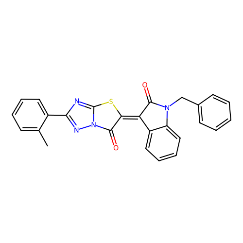 (5Z)-5-(1-benzyl-2-oxoindol-3-ylidene)-2-(2-methylphenyl)-[1,3]thiazolo[3,2-b][1,2,4]triazol-6-one structure