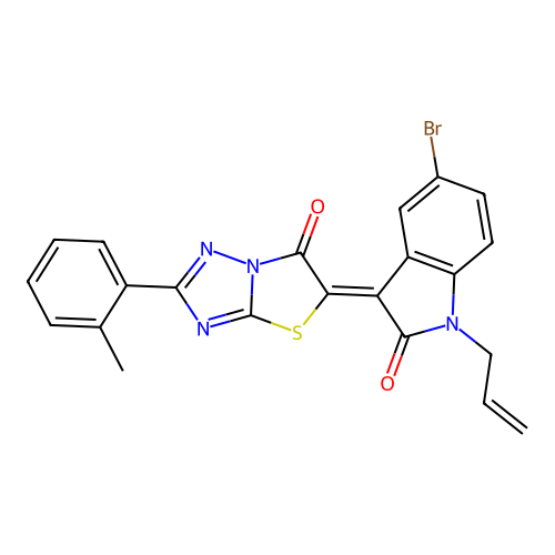 (5Z)-5-(5-bromo-2-oxo-1-prop-2-enylindol-3-ylidene)-2-(2-methylphenyl)-[1,3]thiazolo[3,2-b][1,2,4]triazol-6-one structure