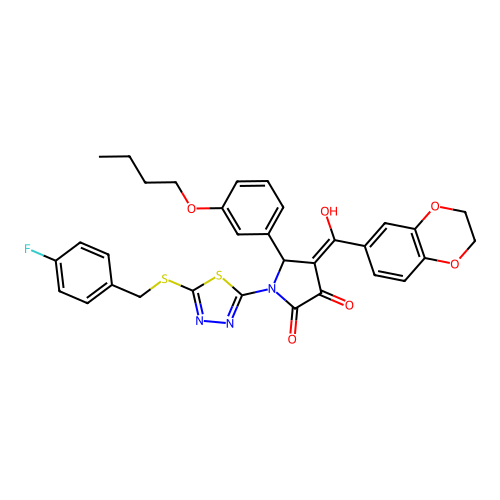 5-(3-butoxyphenyl)-4-(2,3-dihydrobenzo[b][1,4]dioxine-6-carbonyl)-1-(5-((4-fluorobenzyl)thio)-1,3,4-thiadiazol-2-yl)-3-hydroxy-1H-pyrrol-2(5H)-one structure