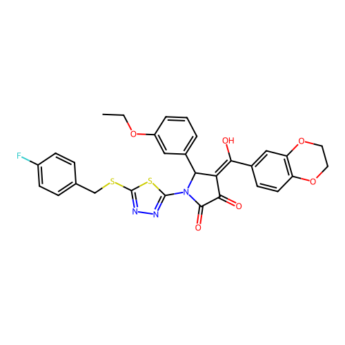 4-(2,3-dihydrobenzo[b][1,4]dioxine-6-carbonyl)-5-(3-ethoxyphenyl)-1-(5-((4-fluorobenzyl)thio)-1,3,4-thiadiazol-2-yl)-3-hydroxy-1H-pyrrol-2(5H)-one structure