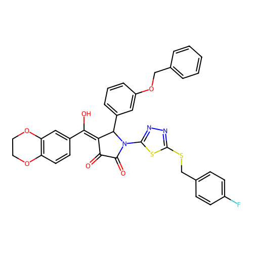 5-(3-(benzyloxy)phenyl)-4-(2,3-dihydrobenzo[b][1,4]dioxine-6-carbonyl)-1-(5-((4-fluorobenzyl)thio)-1,3,4-thiadiazol-2-yl)-3-hydroxy-1H-pyrrol-2(5H)-one structure