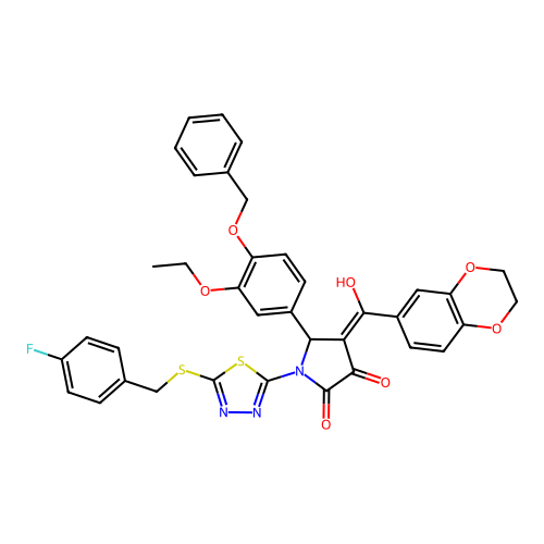 5-(4-(benzyloxy)-3-ethoxyphenyl)-4-(2,3-dihydrobenzo[b][1,4]dioxine-6-carbonyl)-1-(5-((4-fluorobenzyl)thio)-1,3,4-thiadiazol-2-yl)-3-hydroxy-1H-pyrrol-2(5H)-one structure