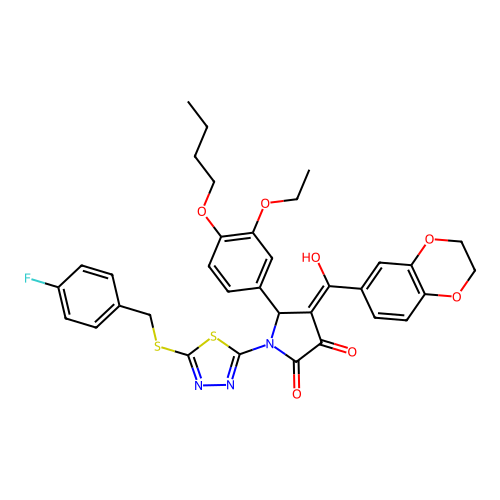 5-(4-butoxy-3-ethoxyphenyl)-4-(2,3-dihydrobenzo[b][1,4]dioxine-6-carbonyl)-1-(5-((4-fluorobenzyl)thio)-1,3,4-thiadiazol-2-yl)-3-hydroxy-1H-pyrrol-2(5H)-one structure