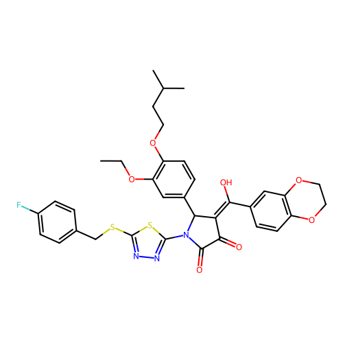 4-(2,3-dihydrobenzo[b][1,4]dioxine-6-carbonyl)-5-(3-ethoxy-4-(isopentyloxy)phenyl)-1-(5-((4-fluorobenzyl)thio)-1,3,4-thiadiazol-2-yl)-3-hydroxy-1H-pyrrol-2(5H)-one structure