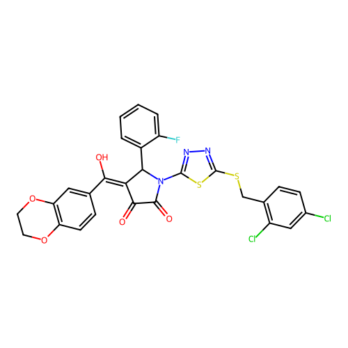 1-(5-((2,4-dichlorobenzyl)thio)-1,3,4-thiadiazol-2-yl)-4-(2,3-dihydrobenzo[b][1,4]dioxine-6-carbonyl)-5-(2-fluorophenyl)-3-hydroxy-1H-pyrrol-2(5H)-one structure