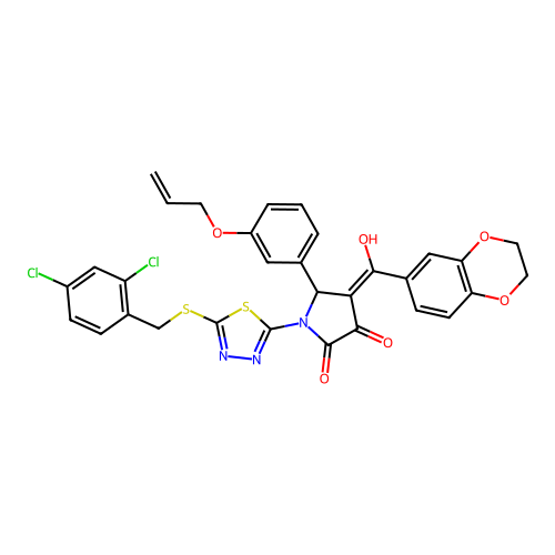 5-(3-(allyloxy)phenyl)-1-(5-((2,4-dichlorobenzyl)thio)-1,3,4-thiadiazol-2-yl)-4-(2,3-dihydrobenzo[b][1,4]dioxine-6-carbonyl)-3-hydroxy-1H-pyrrol-2(5H)-one structure