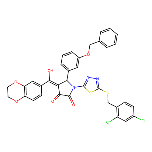 5-(3-(benzyloxy)phenyl)-1-(5-((2,4-dichlorobenzyl)thio)-1,3,4-thiadiazol-2-yl)-4-(2,3-dihydrobenzo[b][1,4]dioxine-6-carbonyl)-3-hydroxy-1H-pyrrol-2(5H)-one structure