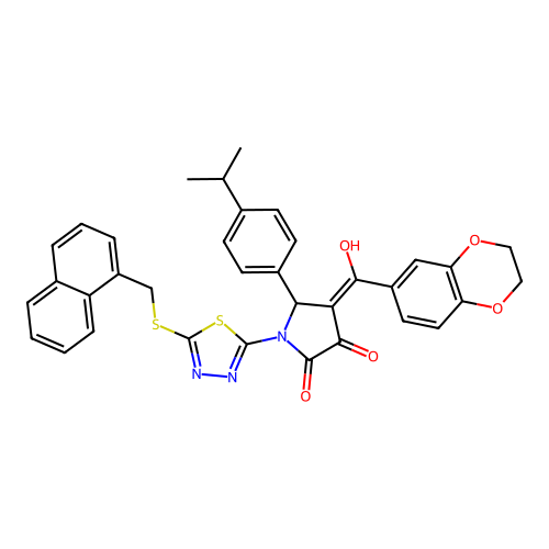 4-(2,3-dihydrobenzo[b][1,4]dioxine-6-carbonyl)-3-hydroxy-5-(4-isopropylphenyl)-1-(5-((naphthalen-1-ylmethyl)thio)-1,3,4-thiadiazol-2-yl)-1H-pyrrol-2(5H)-one structure