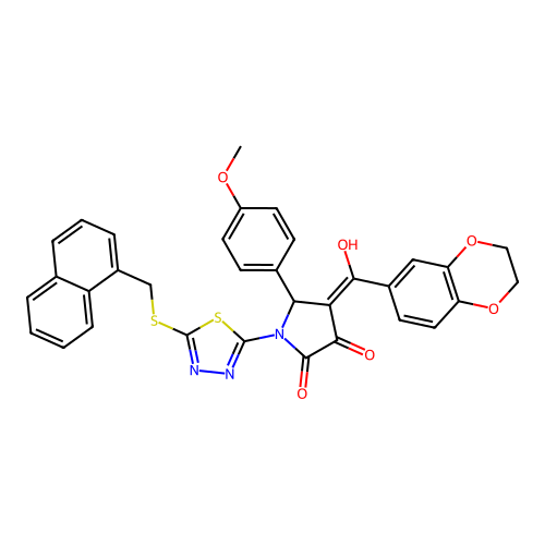 4-(2,3-dihydrobenzo[b][1,4]dioxine-6-carbonyl)-3-hydroxy-5-(4-methoxyphenyl)-1-(5-((naphthalen-1-ylmethyl)thio)-1,3,4-thiadiazol-2-yl)-1H-pyrrol-2(5H)-one structure