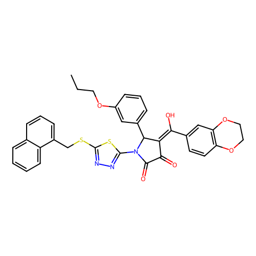 4-(2,3-dihydrobenzo[b][1,4]dioxine-6-carbonyl)-3-hydroxy-1-(5-((naphthalen-1-ylmethyl)thio)-1,3,4-thiadiazol-2-yl)-5-(3-propoxyphenyl)-1H-pyrrol-2(5H)-one structure