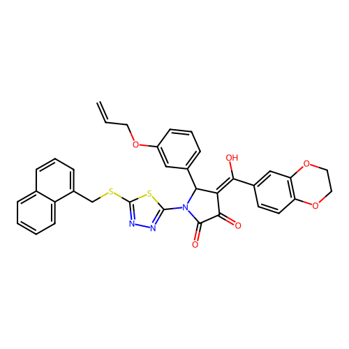 5-(3-(allyloxy)phenyl)-4-(2,3-dihydrobenzo[b][1,4]dioxine-6-carbonyl)-3-hydroxy-1-(5-((naphthalen-1-ylmethyl)thio)-1,3,4-thiadiazol-2-yl)-1H-pyrrol-2(5H)-one structure