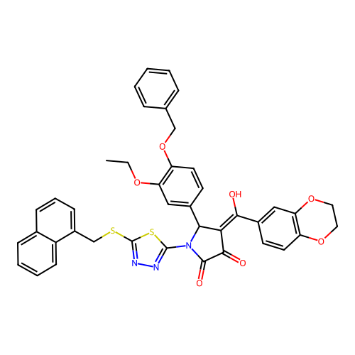 5-(4-(benzyloxy)-3-ethoxyphenyl)-4-(2,3-dihydrobenzo[b][1,4]dioxine-6-carbonyl)-3-hydroxy-1-(5-((naphthalen-1-ylmethyl)thio)-1,3,4-thiadiazol-2-yl)-1H-pyrrol-2(5H)-one structure