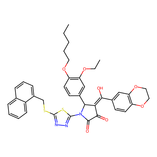 4-(2,3-dihydrobenzo[b][1,4]dioxine-6-carbonyl)-5-(3-ethoxy-4-(pentyloxy)phenyl)-3-hydroxy-1-(5-((naphthalen-1-ylmethyl)thio)-1,3,4-thiadiazol-2-yl)-1H-pyrrol-2(5H)-one structure