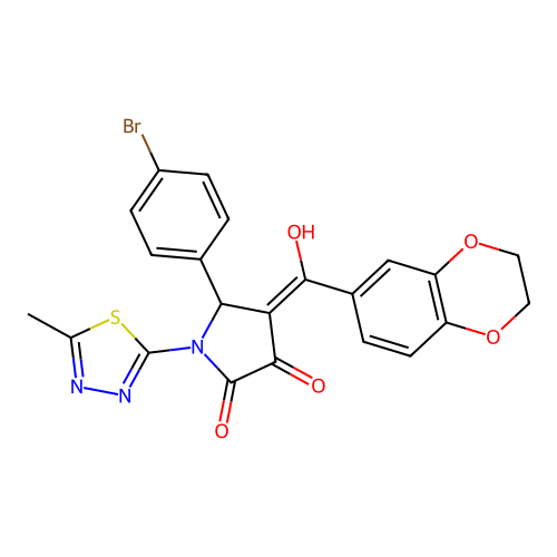 (4E)-5-(4-bromophenyl)-4-[2,3-dihydro-1,4-benzodioxin-6-yl(hydroxy)methylidene]-1-(5-methyl-1,3,4-thiadiazol-2-yl)pyrrolidine-2,3-dione structure