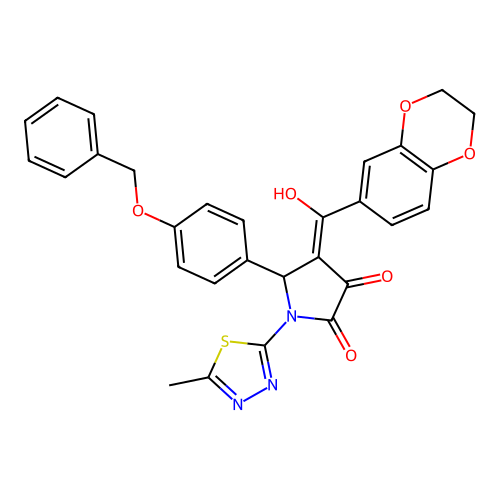 (4E)-4-[2,3-dihydro-1,4-benzodioxin-6-yl(hydroxy)methylidene]-1-(5-methyl-1,3,4-thiadiazol-2-yl)-5-(4-phenylmethoxyphenyl)pyrrolidine-2,3-dione structure