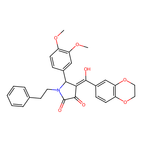 (4E)-4-[2,3-dihydro-1,4-benzodioxin-6-yl(hydroxy)methylidene]-5-(3,4-dimethoxyphenyl)-1-(2-phenylethyl)pyrrolidine-2,3-dione structure
