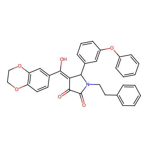(4E)-4-[2,3-dihydro-1,4-benzodioxin-6-yl(hydroxy)methylidene]-1-phenethyl-5-(3-phenoxyphenyl)pyrrolidine-2,3-dione structure