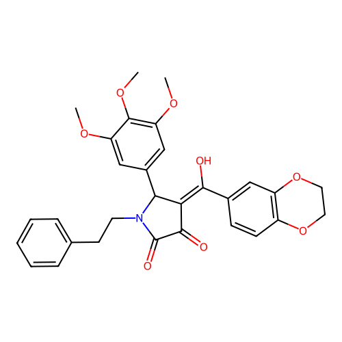 (4E)-4-[2,3-dihydro-1,4-benzodioxin-6-yl(hydroxy)methylidene]-1-(2-phenylethyl)-5-(3,4,5-trimethoxyphenyl)pyrrolidine-2,3-dione structure