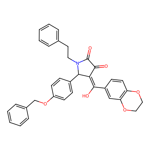 (4E)-4-[2,3-dihydro-1,4-benzodioxin-6-yl(hydroxy)methylidene]-1-phenethyl-5-(4-phenylmethoxyphenyl)pyrrolidine-2,3-dione structure