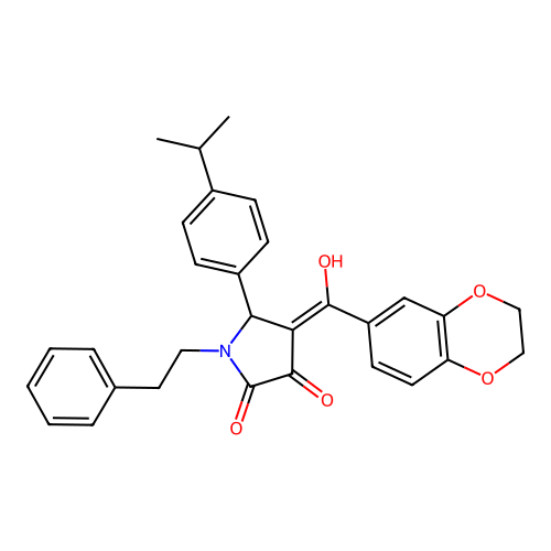 (4E)-4-[2,3-dihydro-1,4-benzodioxin-6-yl(hydroxy)methylidene]-1-(2-phenylethyl)-5-[4-(propan-2-yl)phenyl]pyrrolidine-2,3-dione structure