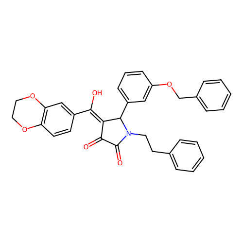 (4E)-4-[2,3-dihydro-1,4-benzodioxin-6-yl(hydroxy)methylidene]-1-phenethyl-5-(3-phenylmethoxyphenyl)pyrrolidine-2,3-dione structure