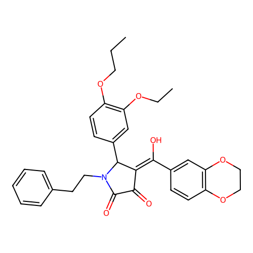 (4E)-4-[2,3-dihydro-1,4-benzodioxin-6-yl(hydroxy)methylidene]-5-(3-ethoxy-4-propoxyphenyl)-1-(2-phenylethyl)pyrrolidine-2,3-dione structure