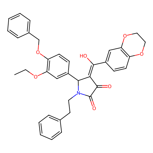 5-(4-(benzyloxy)-3-ethoxyphenyl)-4-(2,3-dihydrobenzo[b][1,4]dioxine-6-carbonyl)-3-hydroxy-1-phenethyl-1H-pyrrol-2(5H)-one structure