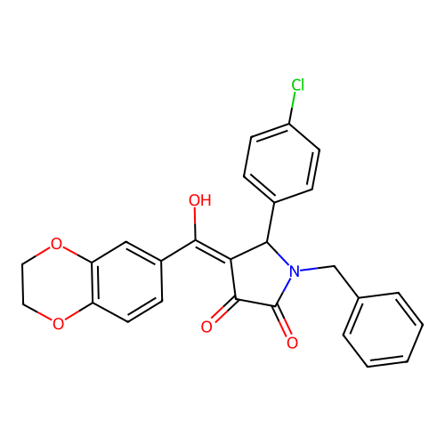 (4E)-1-benzyl-5-(4-chlorophenyl)-4-[2,3-dihydro-1,4-benzodioxin-6-yl(hydroxy)methylidene]pyrrolidine-2,3-dione structure
